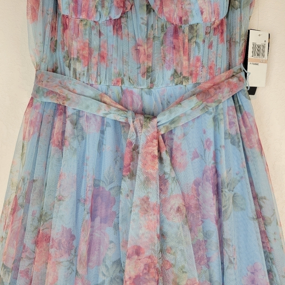 NWT City Studios Juniors Floral Print Bustier Gown in Sky Rose Size 15/16 - Picture 7 of 12